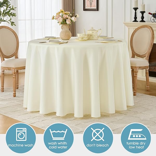 VIDAFETE TABLECLOTH 10 PACK 120INCH ROUND TABLE CLOTH POLYESTER, STAIN WRINKLE RESISTANT POLYESTER DINING TABLE COVER FOR KITCHEN DINNING PARTY WEDDING ROUND TABLETOP BUFFET DECORATION(IVORY)