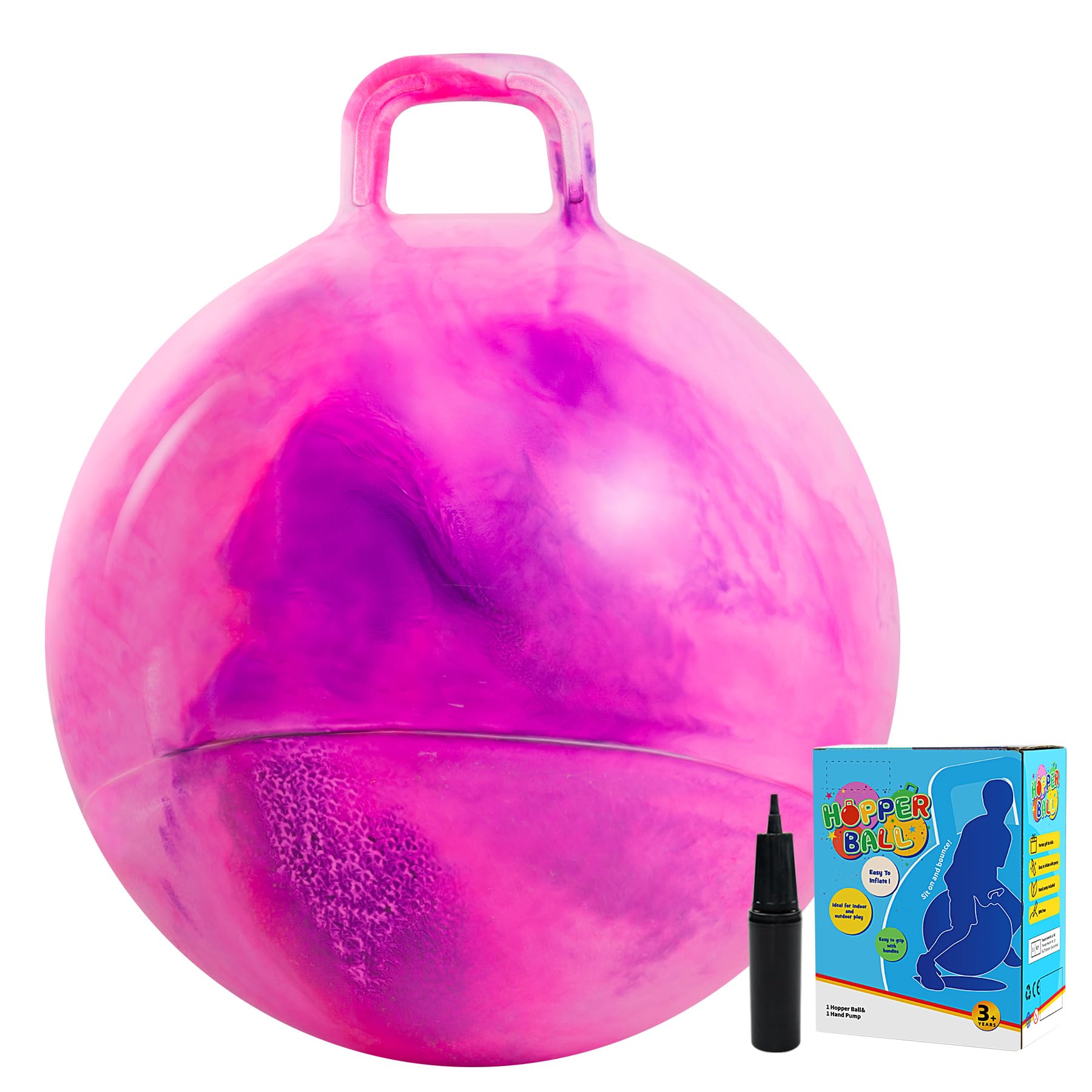 Vastoy 18 Inch Space Hopper Ball for Kids 3-6 Years - Anti-Slip Space Hopper with Hand Pump, Bouncy Inflatable Ride On Toy for Indoor Outdoor Fun, Gift for Children (Purple Pink)