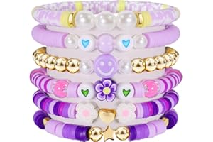 Frgofl 6Pcs Surfer Heishi Friendship Bracelets Set Stackable Stretch Clay Bead Bracelets for Women Preppy Elastic Layering Bracelets Boho Aesthetic Summer Beach Jewelry