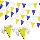 LoveVC 100 Feet Blue Yellow White Pennant Banner Flags String Triangle Hanging Bunting Flag for Wedding Birthday Baby Shower Under The Sea Party Outdoor Garden Festivals Decoration,60 Pcs