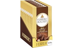 FERRERO ROCHER Premium Chocolate Bar; Milk Chocolate and Hazelnut Bar; 8 bars; 720 g