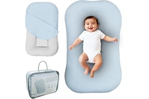 AILA+AIDEN Aila + Aiden Baby Lounger | Organic Cotton Infant Lounger | Adjustable & Portable Floor Lounger | Supervised Use | Soft, Breathable, Washable Cover - Snuggle Collection - (Blue)