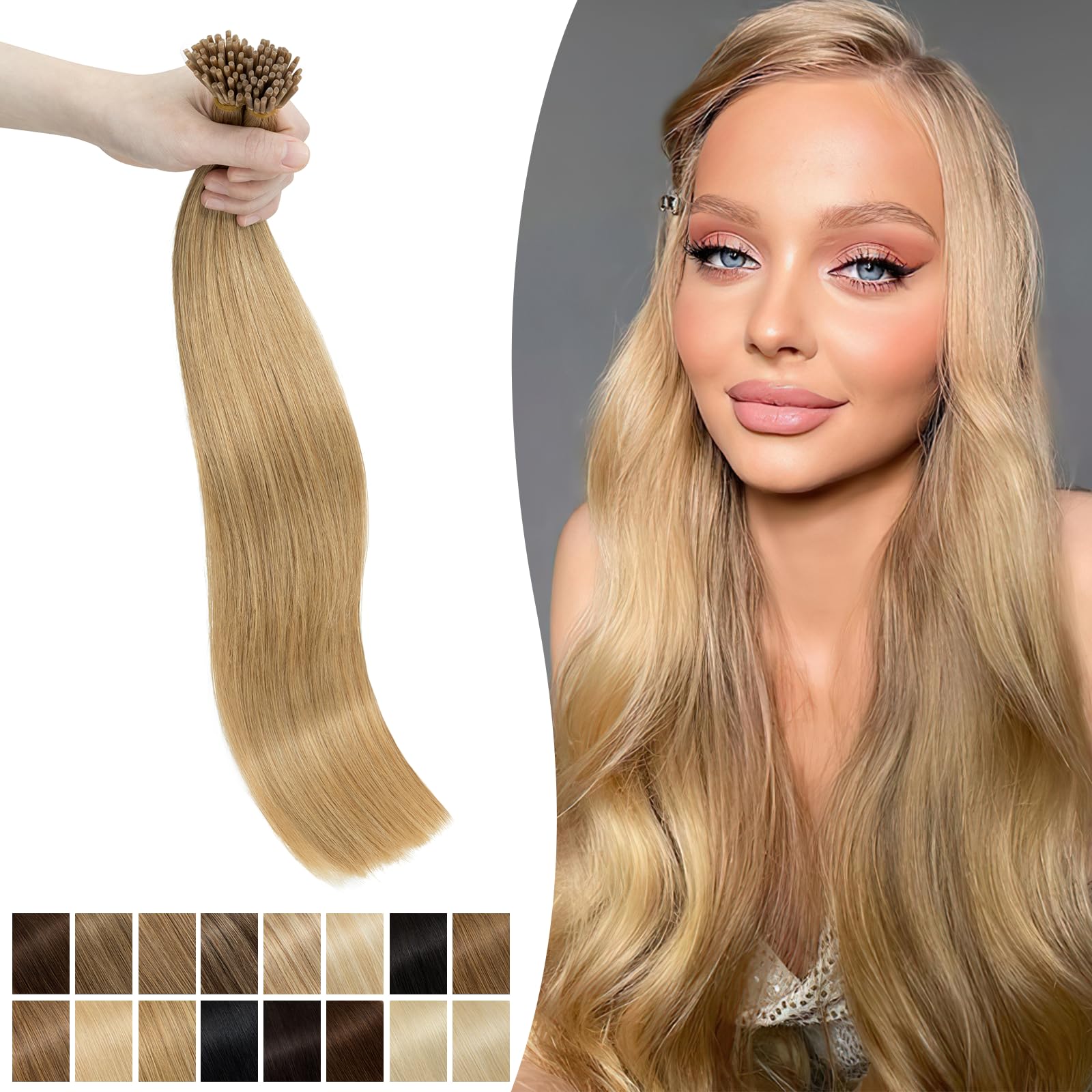 Silk-co I Tip Hair Extensions 1g per Strand 50S Pre Bonded Stick Tip Keratin Real Remy Human Hair Extension Straight (20inch, 27 Dark Blonde?