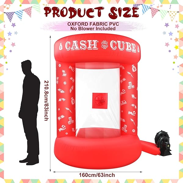 SILIPULL 5 FT INFLATABLE CASH CUBE BOOTH INFLATABLE MONEY MACHINE BOOTH MONEY BLOWER MACHINE CASH GRAB FOR ADULTS GAME ACTIVITY EVENTS (NO BLOWER INCLUDED)(RED)