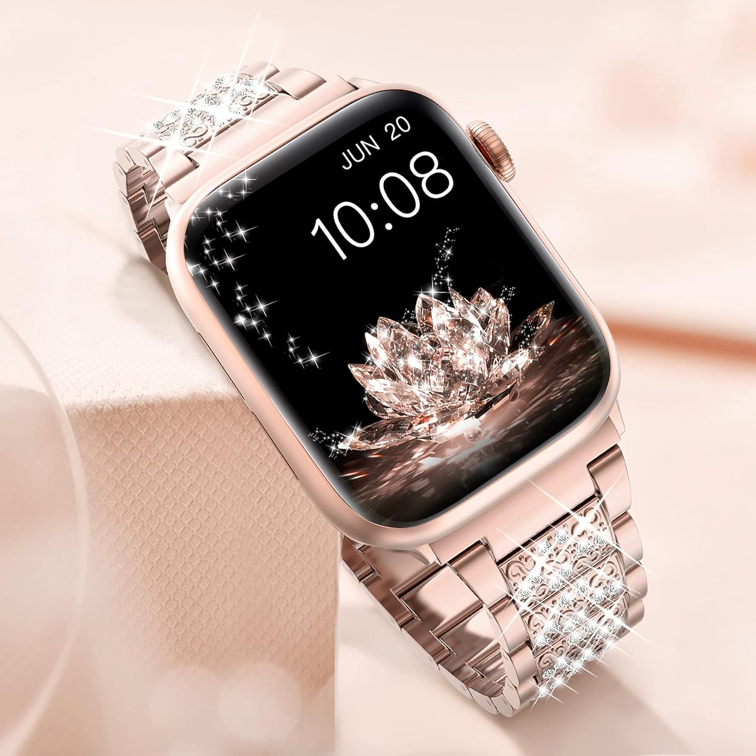 LELONG for Apple Watch Band 38mm 40mm 42mm 44mm SE Series 6 Series 5 4 3 2 1, Bling Replacement Bracelet iWatch Band, Diamond Rhinestone Stainless Steel Metal Wristband Strap