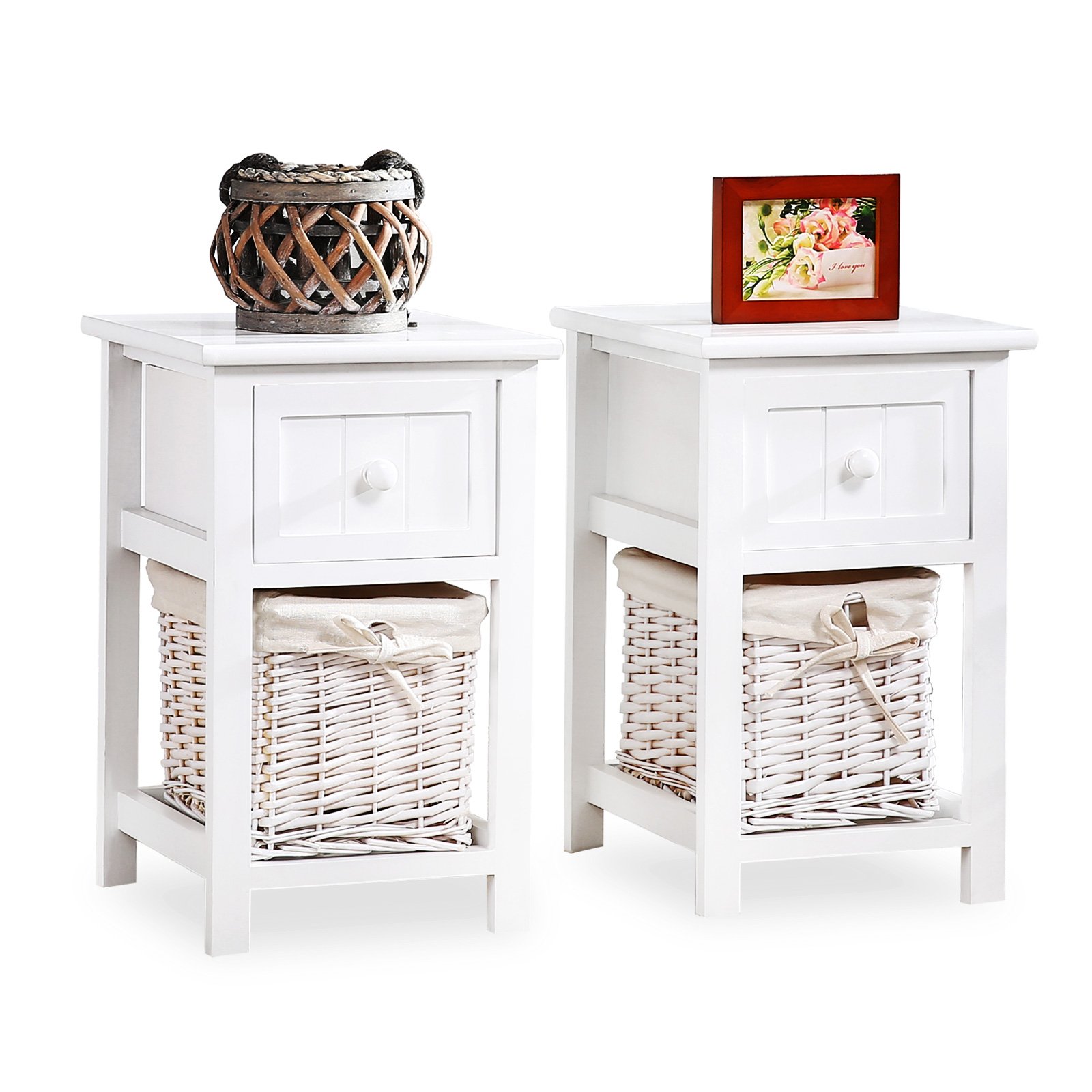 Suncoo Small Cute Vintage Wood Chic Nightstand End Side Bedside Wicker Storage Set Of 2 With Drawer And Basket 12x11x17 7 Buy Online In India Kitchen Products In India See