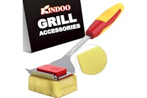 KINDOO Grill Brush Bristle Free for Outdoor Grill, Steam Grill Cleaning Brush Replaceable BBQ Cleaner Brush Head,Extended Handle, Safe Grill Brush with Scraper for Cast Iron Stainless-Steel Grates,Red