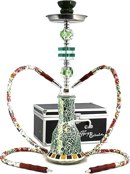 Amazon Com Neverxhale Deluxe Series 2 Hose Hookah Shisha Complete Set W Travel Case Mosaic Tile Art Glass Vase Green Health Personal Care