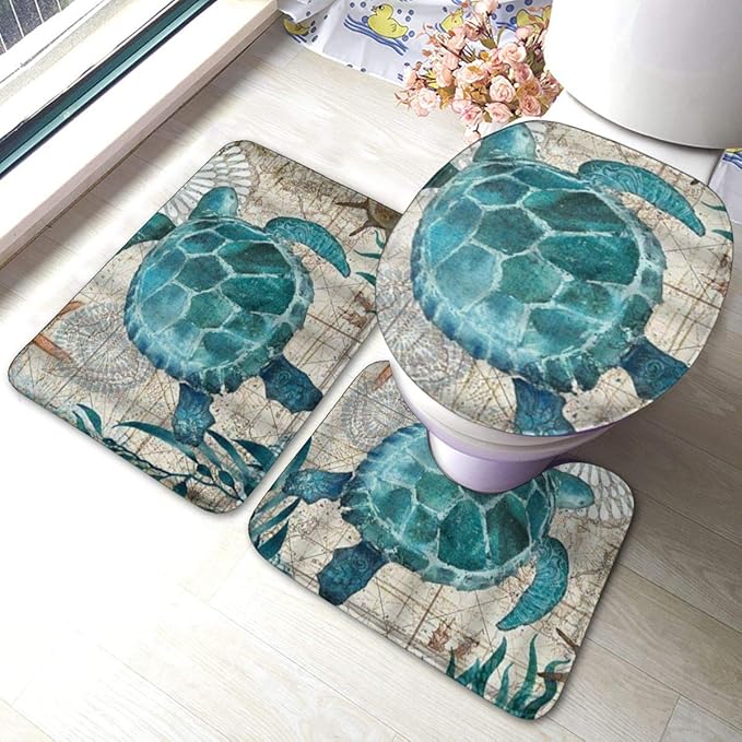 PANILUR Mode Badgarnitur Badematten Set 3,Meeresschildkröte Ozean