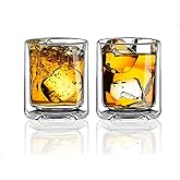 Sun's Tea Double Walled Drinking Glass, Manhattan-Style Glass for Hot and Cold Liquids, Whiskey, Bourbon, Vodka, and Scotch Borosilicate Clear Glass, Set of 2