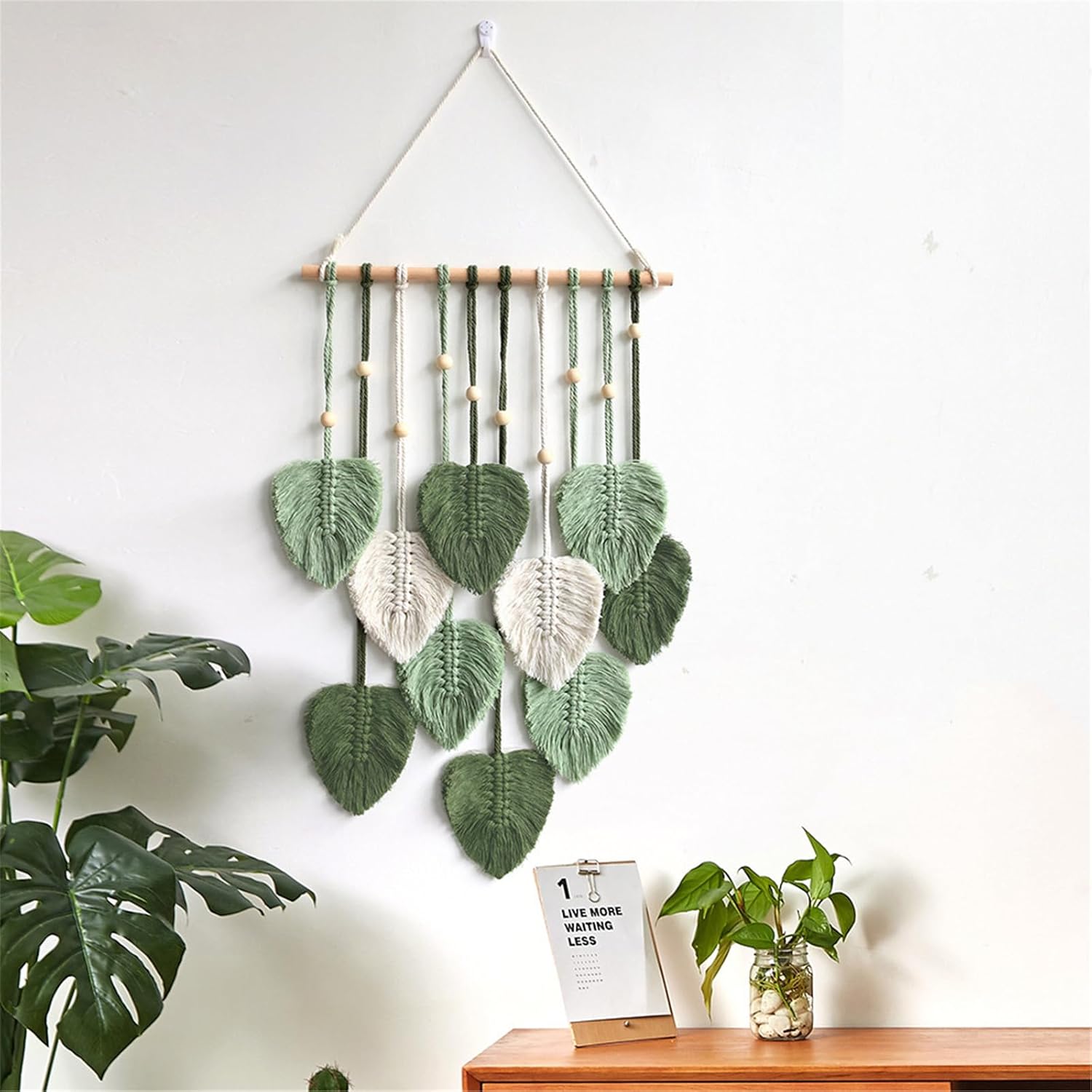 Tapestries - MSFENG Wall Hanging Decor Leaves Tapestry Boho Wall Decor Woven Feather Handmade Yarn Tassels Woven Wall Art Decorations for Nursery, Bedroom, Living Room, Apartment Home Backdrop