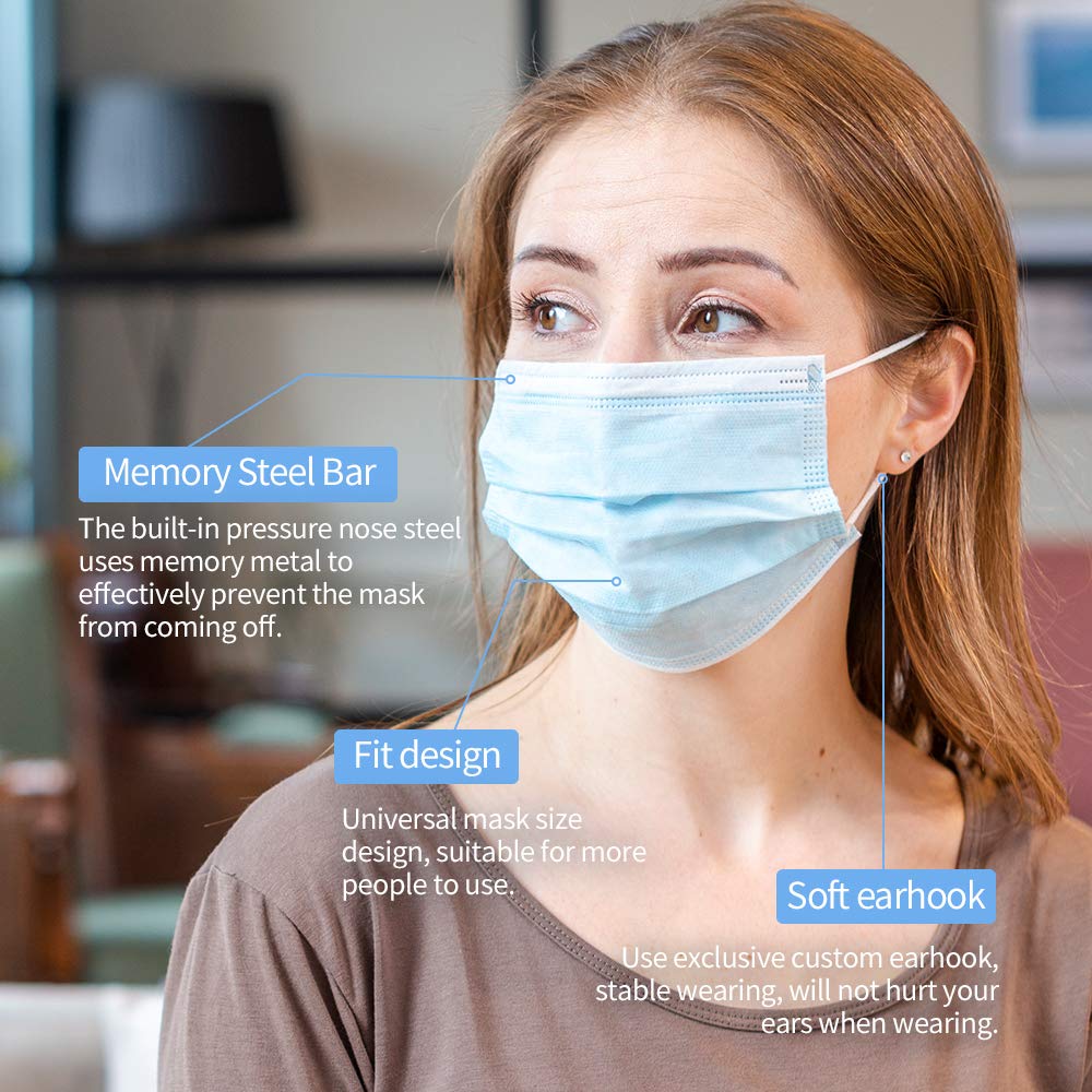 Disposable Face Masks, Breathable Mask for Face Anti Dust Pollen, Daily Protection Mask with Filter Layer and Knitted Earloops Blue Face Mask (Pack of 50): Industrial & Scientific