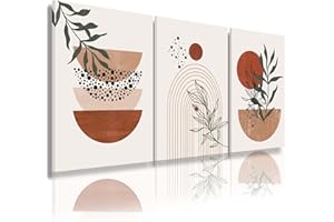 YONGART Boho Wall Art Prints, Boho Wall Decor, Abstract Geometric Prints Black Beige Terracotta Minimalist Art, Natural Framed Canvas Prints Artwork For Living Room Bathroom Bedroom Wall Decor