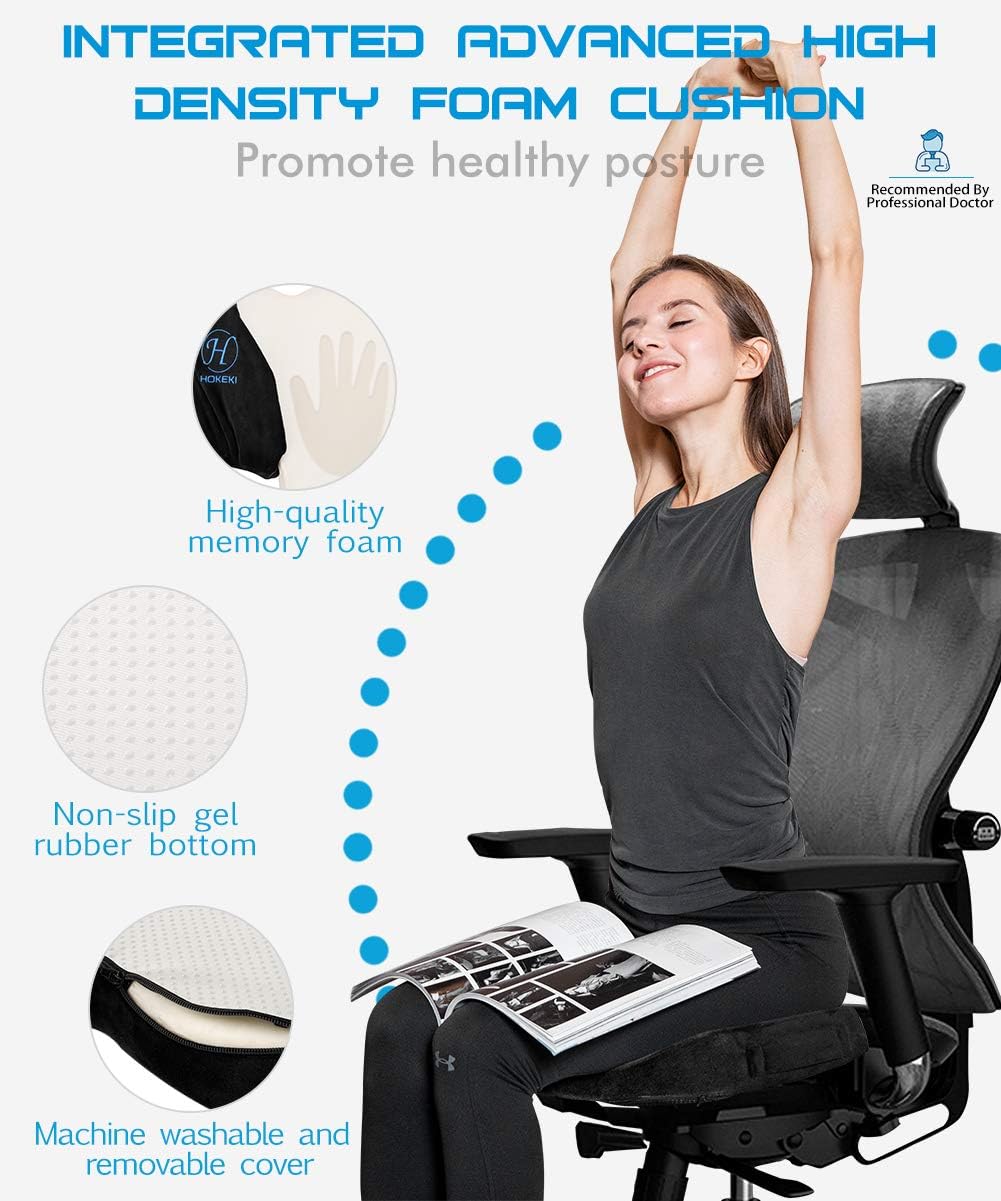 HOKEKI Seat Cushion Memory Foam Coccyx Cushion Designed for Back, Hip, and Tailbone Pain - for Office Chair,Car Seat, Wheelchair (Black): Sports & Outdoors