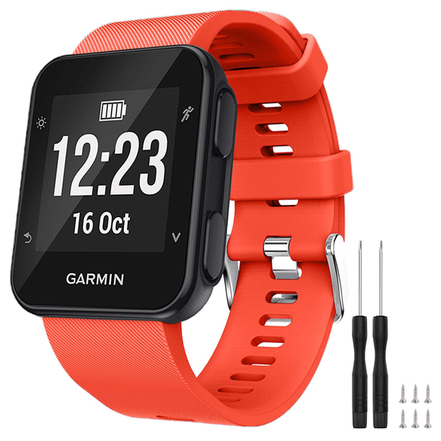 TopPerfekt Strap Compatible with Garmin Forerunner 35, Soft Silicone Replacement Watch Band Strap for Garmin Forerunner 35 Smart Watch, Fit 5.11-9.05 Inch (130-230 mm) Wrist (1- Orange Red)