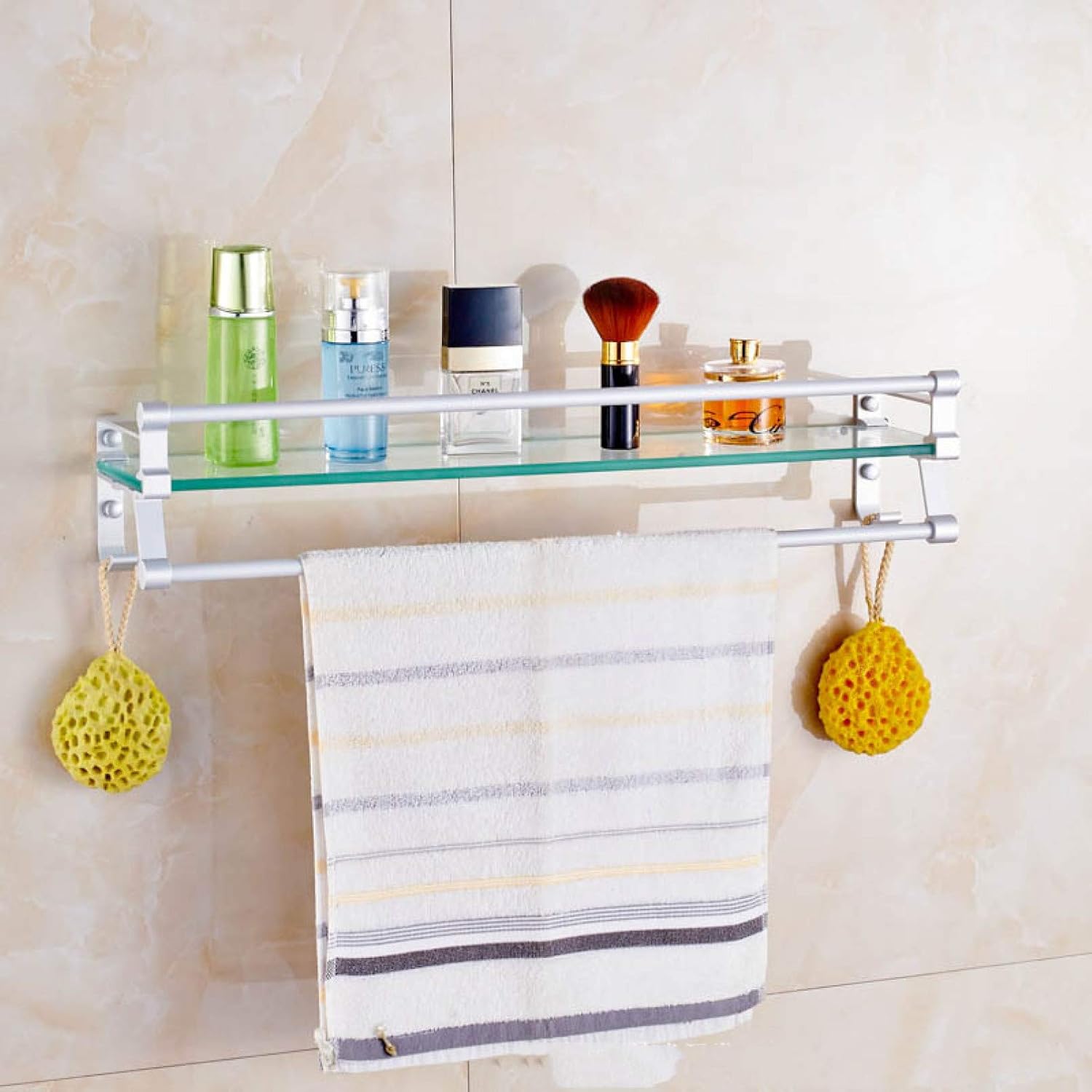 Bath Rack WallMounted Bathroom Rack Tempered Glass Space Aluminum