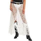 Cicy Bell Womens Lace Maxi Skirt Summer High Low Asymmetrical Sheer Y2K Sexy Beach Cover-up Long Skirts