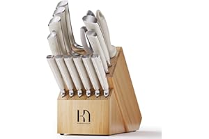 Knife Set Premium, Japanese 15 Pcs High Carbon Stainless Steel Kitchen Knife Block Set with Sharpener, Razor Sharp Knives Set