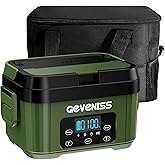 Geveniss Cordless Electric Lunch Box for Adults – Battery-Powered Heated Lunch Box Food Warmer with 1.1L Stainless Steel Container, Timer Function, Leakproof, Portable for Work, Travel, Office