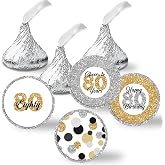 80th Birthday Stickers, 324 Count 0.75 Inch Candy Labels, Number 80 Stickers for Chocolate Kisses, Black Gold Silver Milestone Party Favors, Made in USA