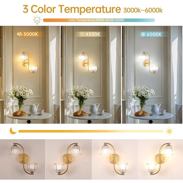SHENMOYL BATTERY OPERATED WALL SCONCE, 2-LIGHTS VINATGE BRASS WALL LIGHTING UP AND DOWN WITH CLEAR TULIP SHADE FOR LIVING ROOM, BEDROOM, SYMMETRICAL 2 PACK