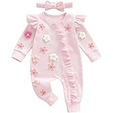 ZIXILOVGIR Newborn Baby Girl Valentines Day Outfit Heart Print Ruffle Long Sleeve Romper Onesie Cute Clothes with Headband