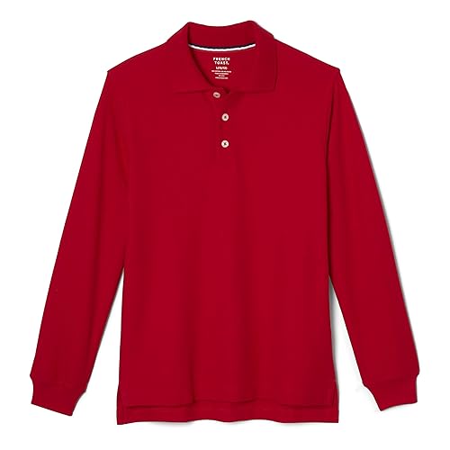 French Toast -boys Long Sleeve Pique (Standard & Husky) Polo Shirt, Red, 8 US