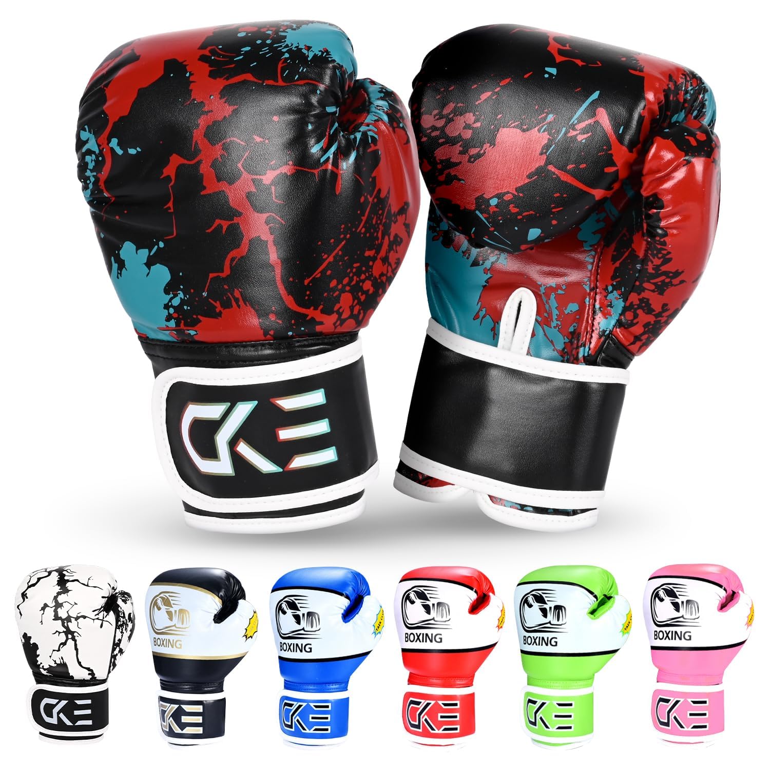 CKE Kids Boxing Gloves for Kids Boys Girls Junior Youth Toddlers Age 5-12 Years Training Boxing Gloves for Punching Bag Kickboxing Muay Thai (Red/Black)