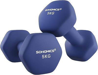 SONGMICS 2 x 5 kg Neoprene Dumbbells Hexagon Harbor Blue SYL910Q01