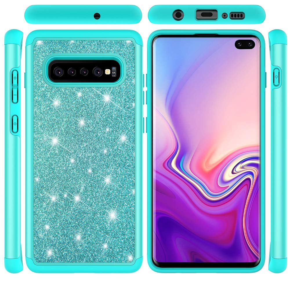 Miituuele Galaxy S10 Plus Case, Glitter Case Sparkle Bling, Shining Heavy Duty Protection Dual Layer Hybrid Protective Armor Hard Cover Girls Women Cute Case for Samsung Galaxy S10 Plus (Green)