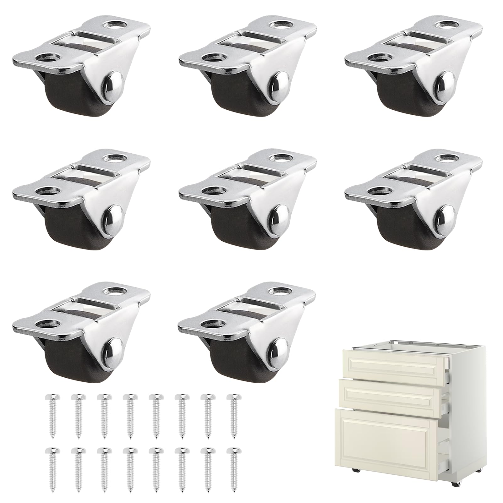 8PCS Small Rubber Wheels for Furniture - Silver Mini Castor Wheels 0.5 inch with Steel Top Plate Metal Fixed Plate