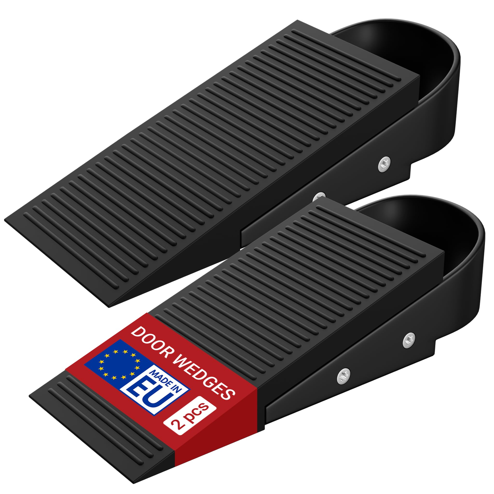 LouMaxx Door Stop Wedge (Set of 2) - Robust and Flexible Rubber Door Wedges for 1-30 mm Door Gaps - Non-Slip Base for All Floors - Protects Doors and Walls - Black