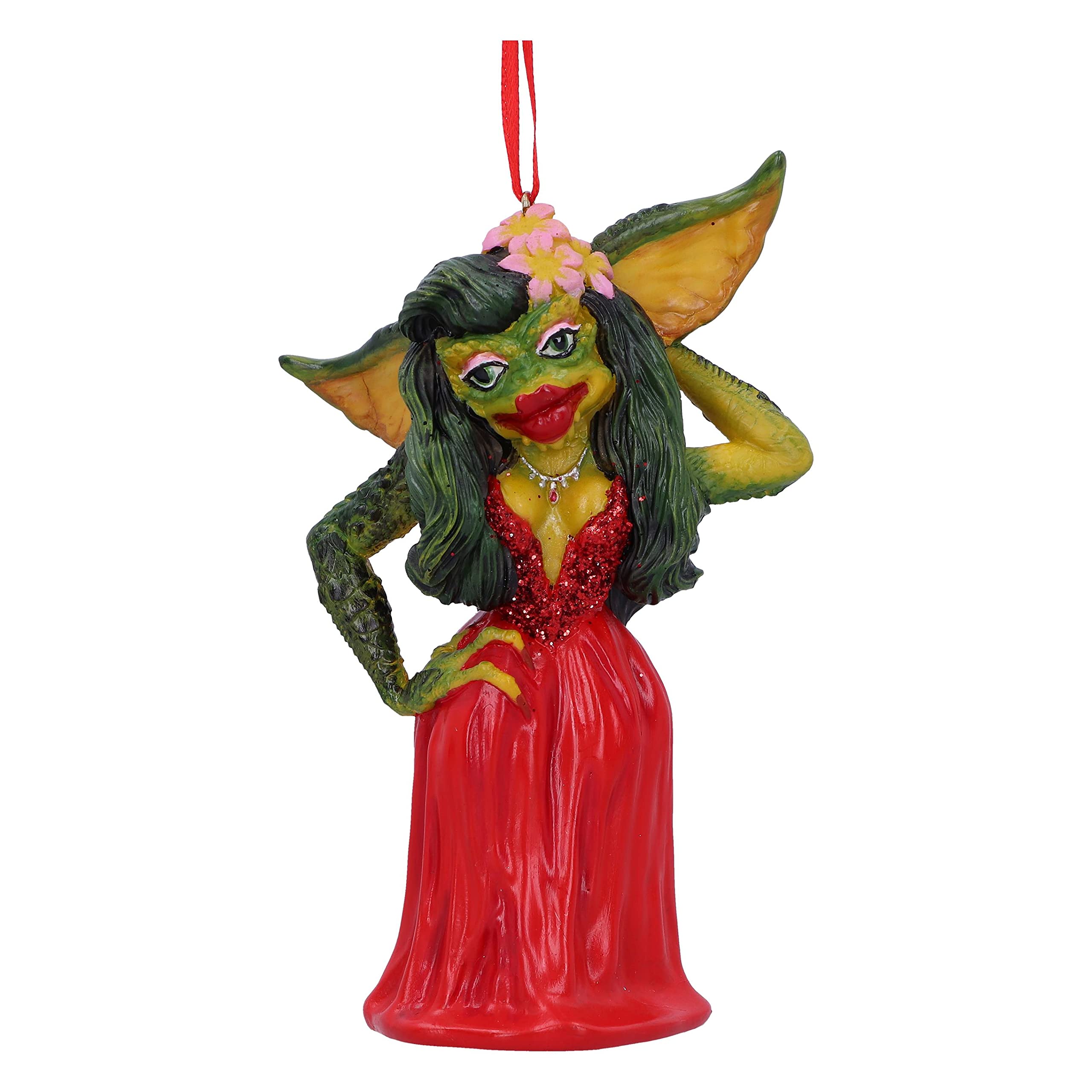 Nemesis Now Gremlins Greta in Red Dress Female Gremlin Hanging Ornament 13cm, Resin, Officially Licensed Gremlins Greta the Female Gremlin, Cast in the Finest Resin, Expertly Hand-Painted