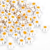 Molain 120Pcs Handmade Glass Daisy Flower Beads - Small, Flat, Crystal, 8mm - White - Spacer Beads for Jewelry Making, Bracelets, Necklace, Earrings, DIY Craft