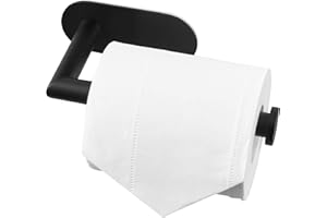 HITSLAM Matte Black Toilet Paper Holder Adhesive, Stainless Steel Self Adhesive Toilet Paper Roll Holder for Bathroom