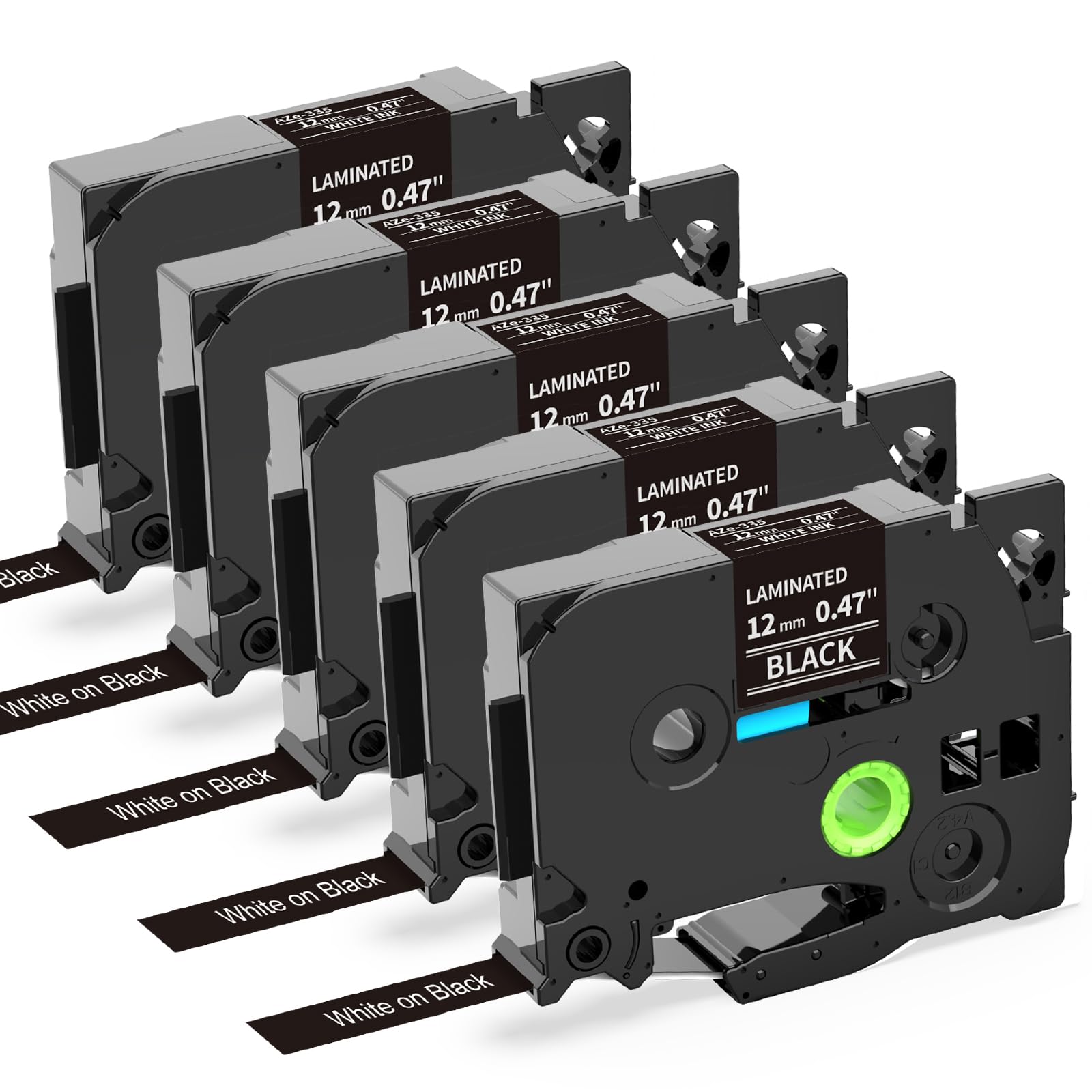 Oozmas Replacement for TZe 12mm Ptouch White on Black Label Tape Compatible with Brother TZe-335 Compatible with Brother P-Touch Label Maker PT-P300BT PT-1000 PT-E100 PT-D600