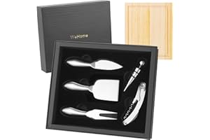 WEHOME Cheese Gifts Wine Gifts，Cheese Knife Set with Cutting Board and Wine Tools，Cheese Knives for Charcuterie Board Accesories,Cheese&Wine Tools Set（Gift-Ready Box）