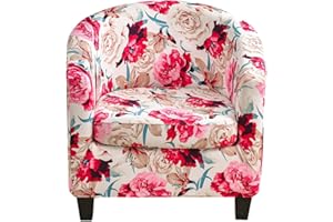 GOSTADY Club Chair Slipcover 2 Piece Printed Tub Chair Slipcover Soft Stretch Printed Round Barrel Chair Covers Armchair Covers Furniture Protector for Living Room Hotel Counter Cafe 36