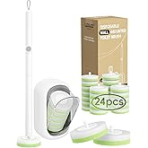 LEGUO Wall Mounted Disposable Toilet Brush System with Holder, Toilet Bowl Cleaning Wand with Green Refills and One-Button Release, 1 Wand and Holder with 24 Green Refills