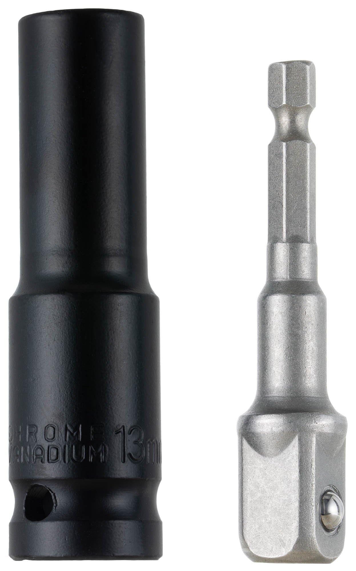 YoiYee 1/2" Drive Deep Impact Socket with 13mm 6-Point Design and 3-Inch Length, Plus 1/4" Hex Shank to 1/2" Socket Adapter, 2pcs/set