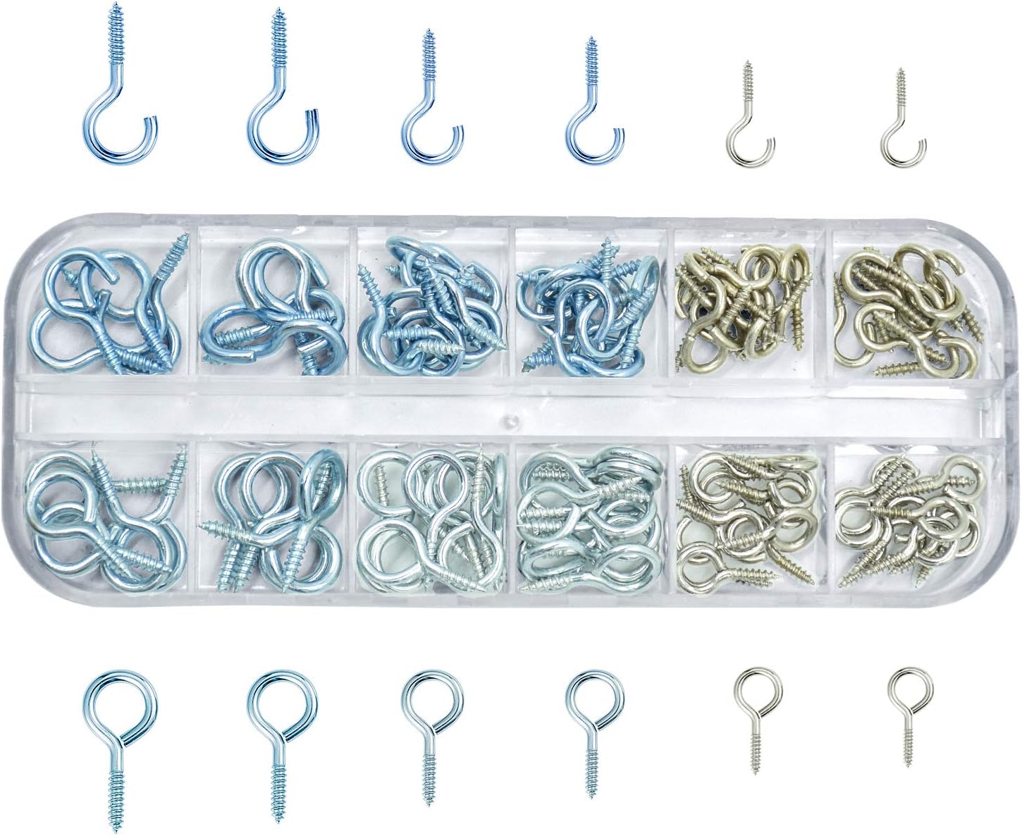 Eye Screws Hooks and Screws in Vine Eyes Set Nickel Plated Metal