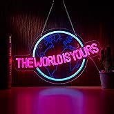 Hoyoelec The World is Yours Neon Sign for Wall Decor LED Dimmable Light Switch Wall Sign for Cool Light, Wall Art, Bedroom Decorations, Home Accessories, Party, and Holiday Decor