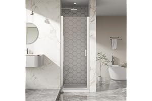 Bathenum 28” x 72” Pivot Shower Door, 1/4 inch Tempered Glass Panel Pivot Swing Shower Door in Chrome Finish, Semi-Frameless Design