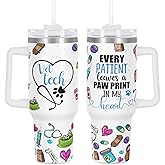 Muwnrol Vet Tech Gift Tumbler, Vet Tech Week Gift for Veterinarian, Veterinary 40 Oz Tumbler with Handle