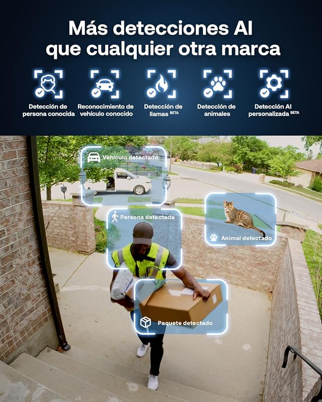 Pro 6, WiFi 2K+ HDR Câmara de vigilância exterior, reconhecimento por IA, visão noturna a cores, funciona com Alexa, Arlo Secure Test incluído, 4 câmaras + 1 bateria adicional e carregador duplo