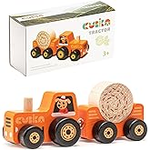 CUBIKA Wooden Toy Tractor – Montessori Toy for Toddlers Ages 3+ – Wooden Tractor with Magnetic Fasteners – FSC-Certified Wood, German Water-Based Paints – Travel-Friendly Fine Motor Toy