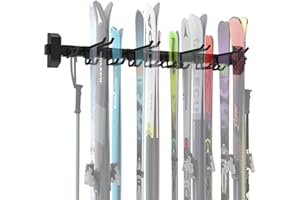 LXVOOEE 48'' Ski Rack Wall Mount,12 Pairs Ski Holders for Wall with Movable Rubber-Coated Hooks for Garage Storage Organizer System, Snowboard Wall Mount for Garage and Home Shed, Holds Up to 880lbs