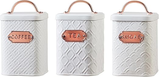 copper tea coffee and sugar canisters