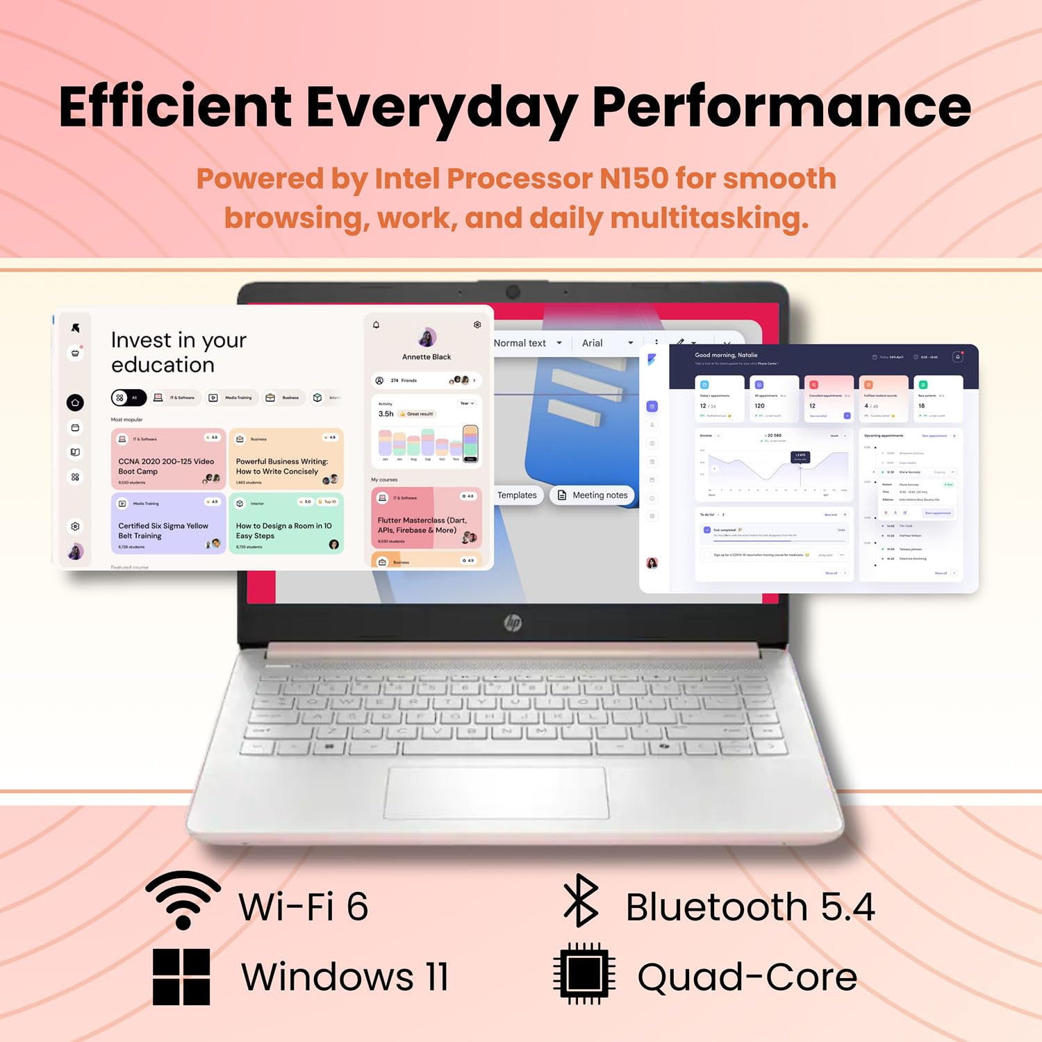 Laptop HP Ultrabook con Microsoft Copilot AI y Office 365 • CPU Intel de alto rendimiento • 16 GB de RAM • 1,3 TB de almacenamiento (SSD de 320 GB y OneDrive de 1 TB) • Windows 11 sin mouse