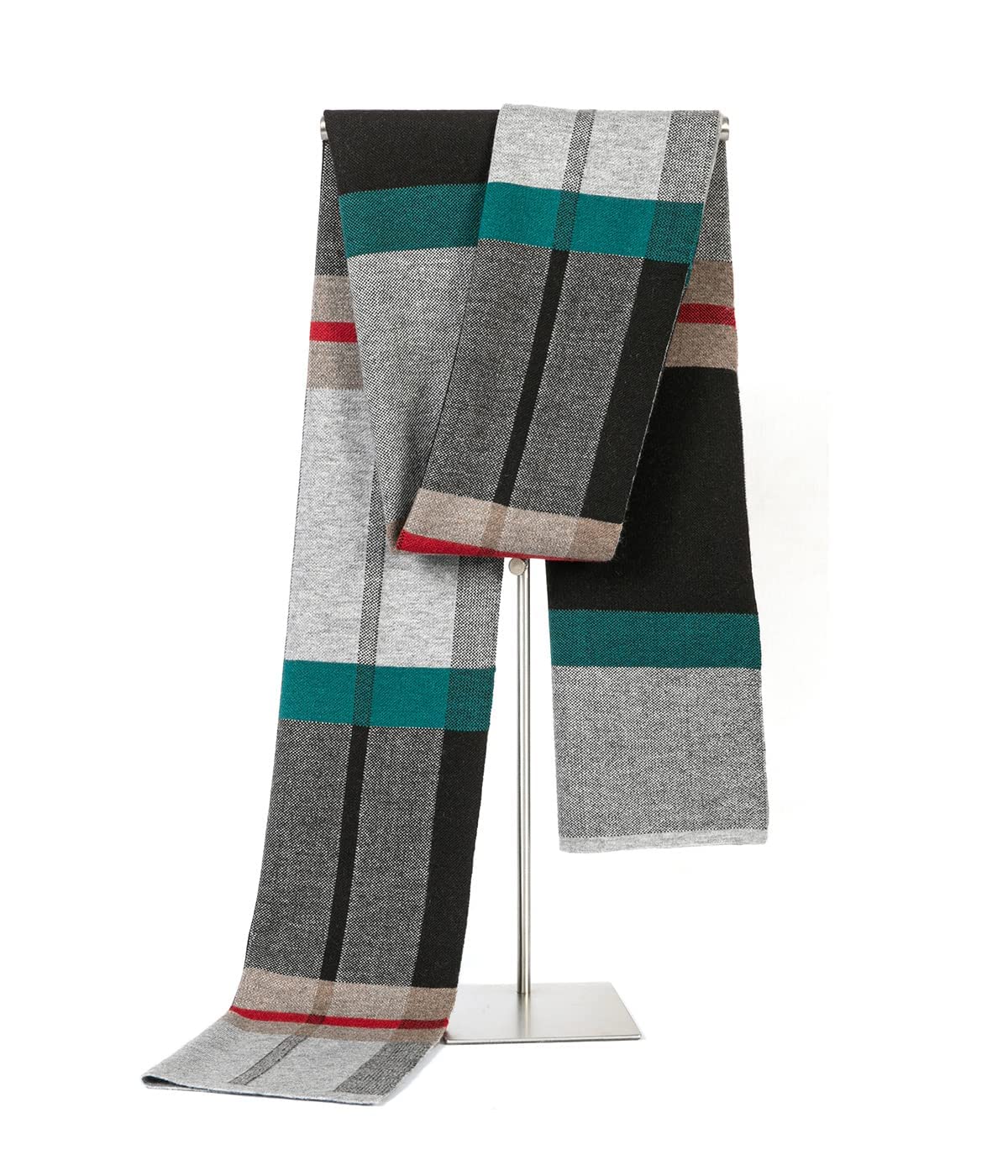 Villand Australian Merino Wool Tartan Knitted Scarf for Men, Plaid Winter Warm Thick Soft Neckwear with Gift Box